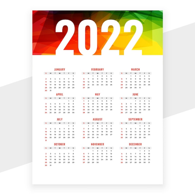 Kolorowy Abstrakcyjny Projekt Kalendarza Nowego Roku 2022