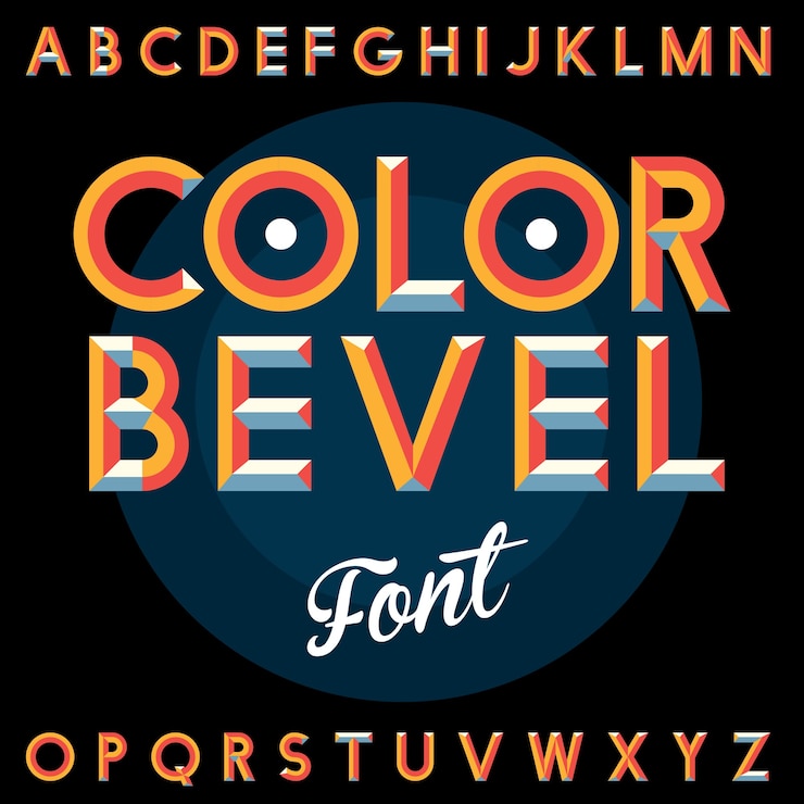Bezpłatny plik Wektor kolorowy bevel vintage font plakat z alfabetem na czarnej ilustracji