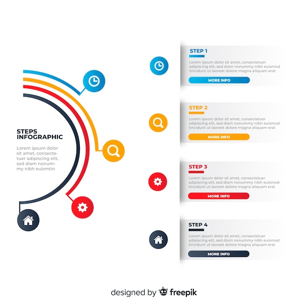 Bezpłatny wektor kolorowy infographic kroków płaski projekt