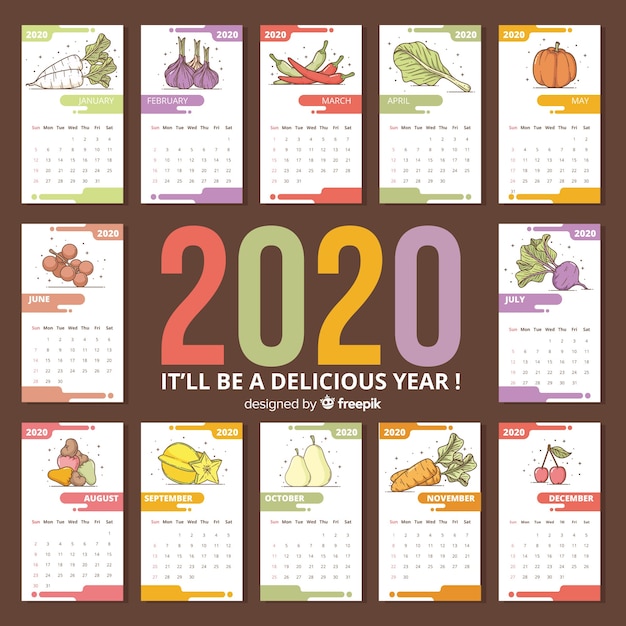 Bezpłatny wektor kolorowy kalendarz sezonowych warzyw i owoców