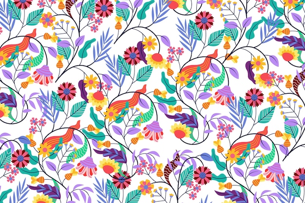Bezpłatny wektor kolorowy motyw egzotycznych tapet z motywem kwiatowym