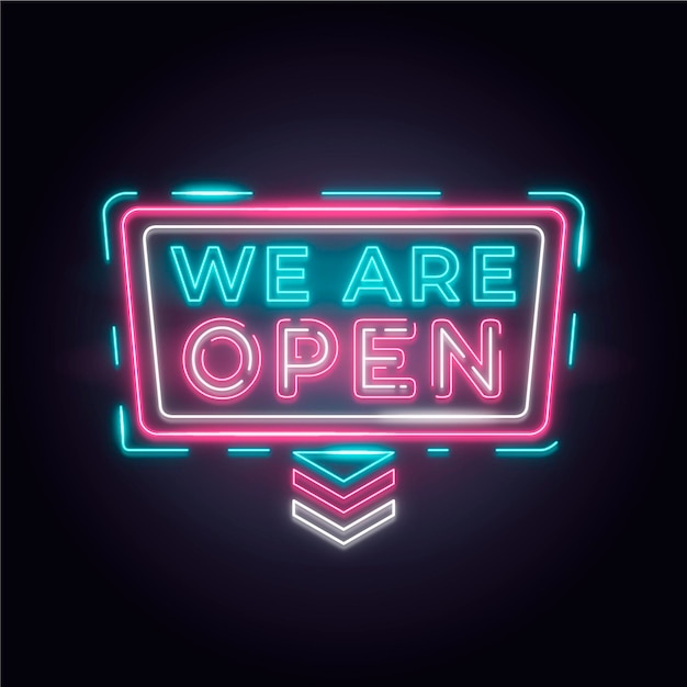 Bezpłatny wektor kolorowy neon „jesteśmy otwarci”