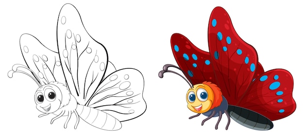 Bezpłatny wektor kolorowy obrazek motyla w dwóch etapach