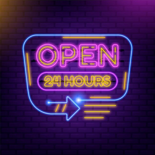 Kolorowy otwarty neon 24 godziny