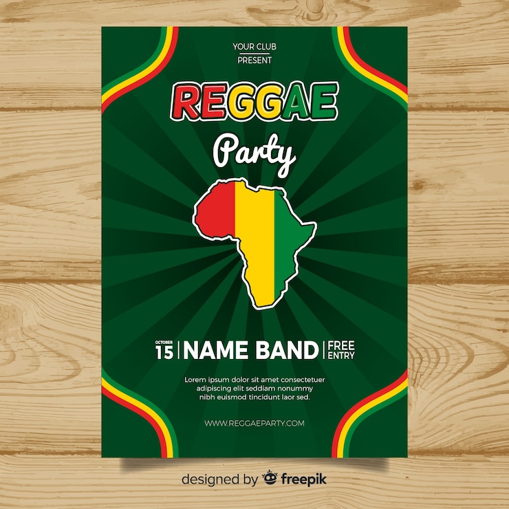 Bezpłatny plik Wektor kolorowy plakat party reggae z płaska konstrukcja
