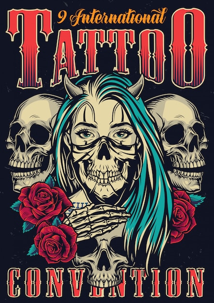 Kolorowy Tatuaż Fest Vintage Plakat