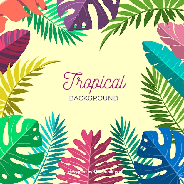 Kolorowy Tropikalny Tło Z Liśćmi I Kwiatami