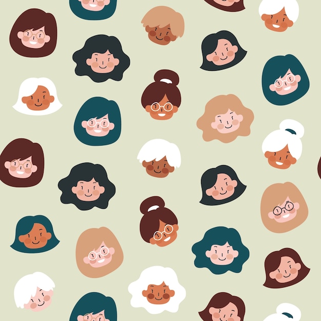 Bezpłatny wektor kolorowy wzór na dzień kobiet z twarzami kobiet