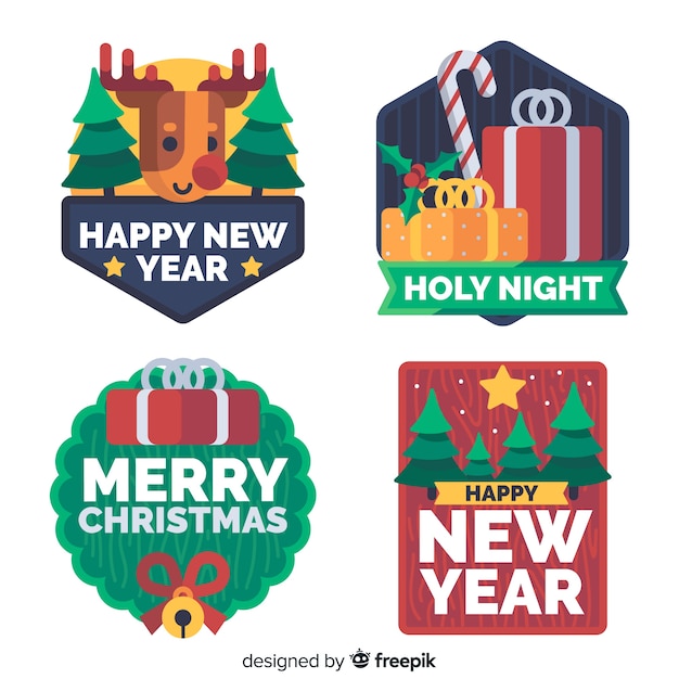 Kolorowy Zestaw świątecznych Etykiet Z Płaska Konstrukcja