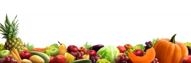 Kompozycja pozioma owoców i warzyw