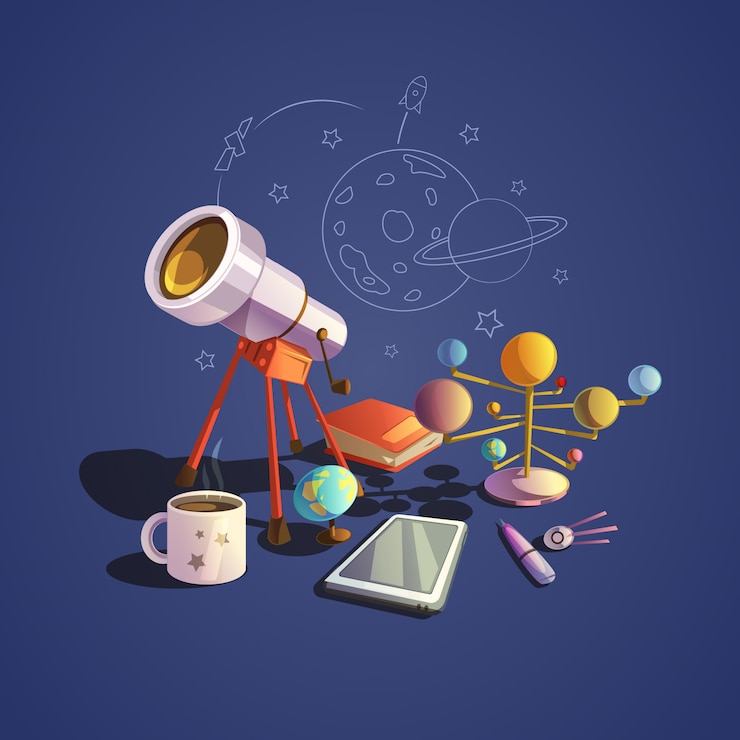 Bezpłatny plik Wektor koncepcja astronomia z zestaw ikon cartoon retro nauki