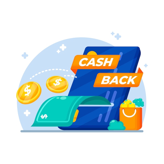 Bezpłatny wektor koncepcja cashback z banknotów i monet