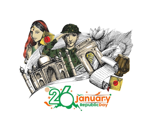 Bezpłatny wektor koncepcja dzień republiki indii z tekstem 26 stycznia.