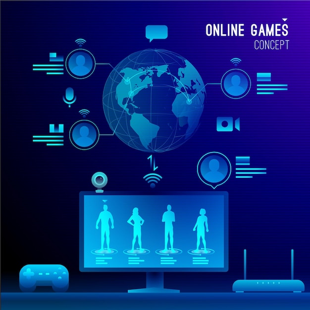 Bezpłatny wektor koncepcja gier wideo online i lokalnych