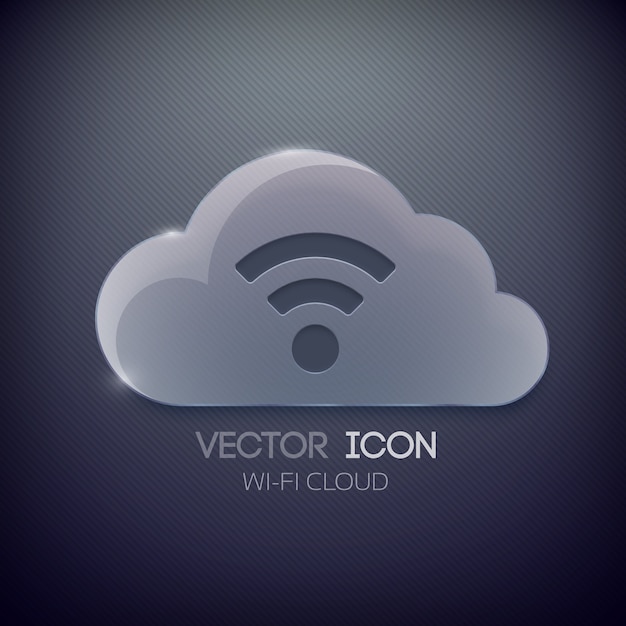 Bezpłatny wektor koncepcja ikona sieci web z chmurą szkła i znak bezprzewodowy
