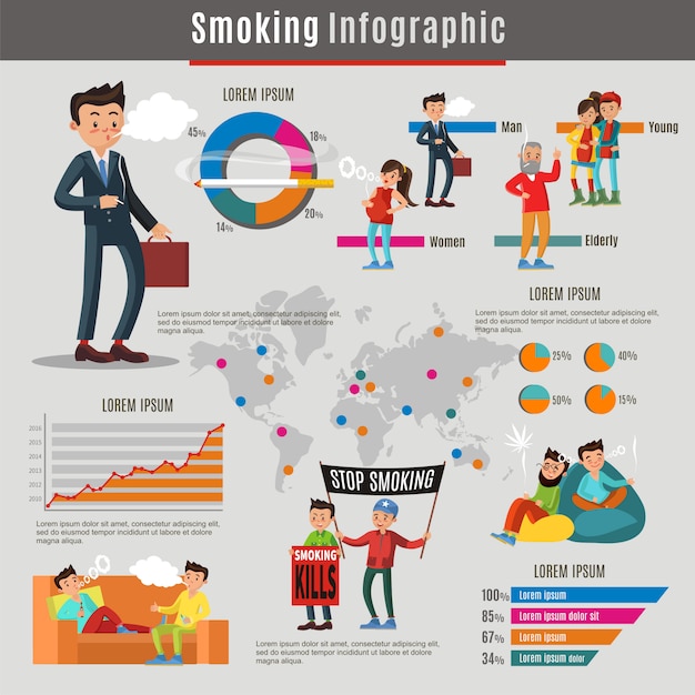 Bezpłatny wektor koncepcja infografika kolorowy dla niepalących
