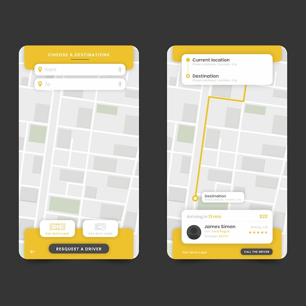 Koncepcja interfejsu aplikacji Taxi
