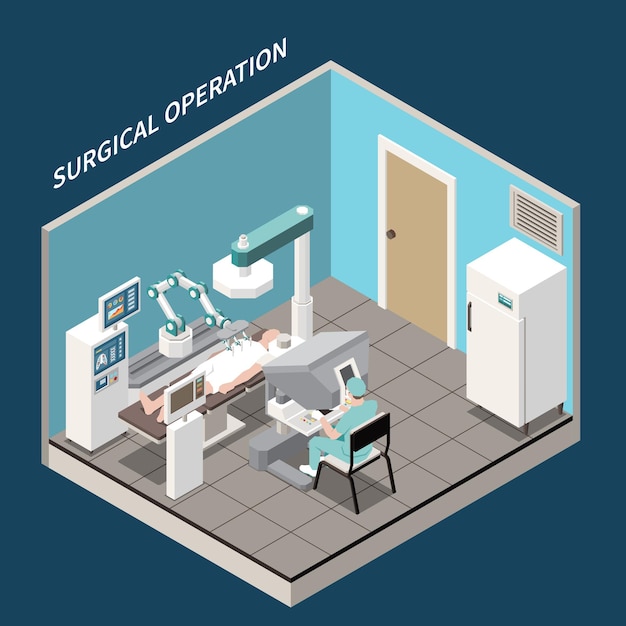 Bezpłatny wektor koncepcja izometryczna chirurgii robotycznej z ilustracjami symboli operacji chirurgicznych