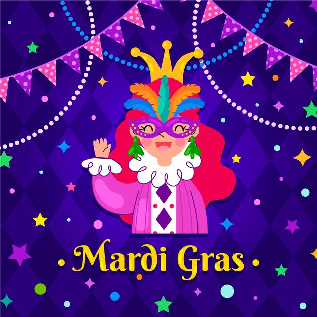Koncepcja Mardi gras w płaskiej konstrukcji