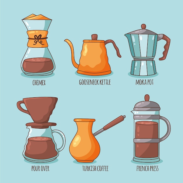 Bezpłatny wektor koncepcja metod parzenia kawy