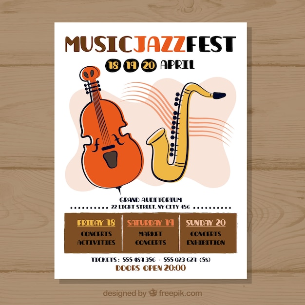 Bezpłatny wektor koncepcja plakatu na imprezę muzyczną z trąbką i skrzypcami
