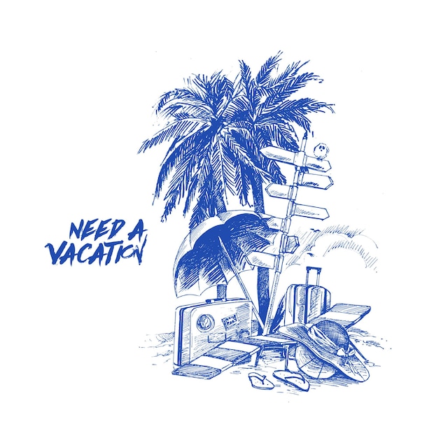 Koncepcja podróży wakacje czas letni ręcznie rysowane szkic ilustracji wektorowych