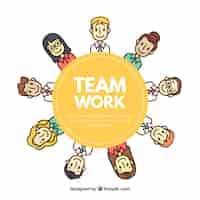 Bezpłatny wektor koncepcja pracy zespołowej z szczęśliwych bohaterów