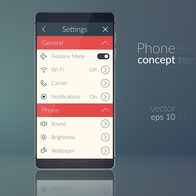 Bezpłatny wektor koncepcja projektu telefonu z płaskim menu interfejsu użytkownika