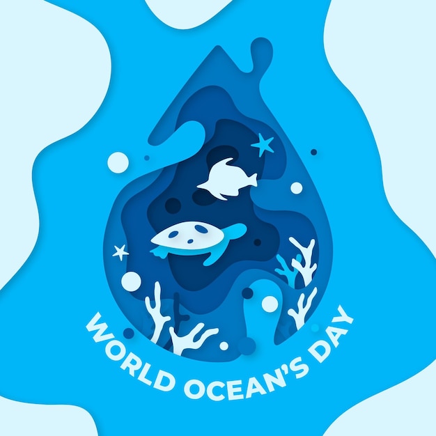 Bezpłatny wektor koncepcja światowy dzień oceanów w stylu papieru