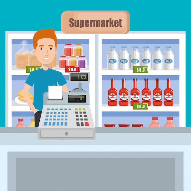 konsument z artykułami spożywczymi w supermarkecie