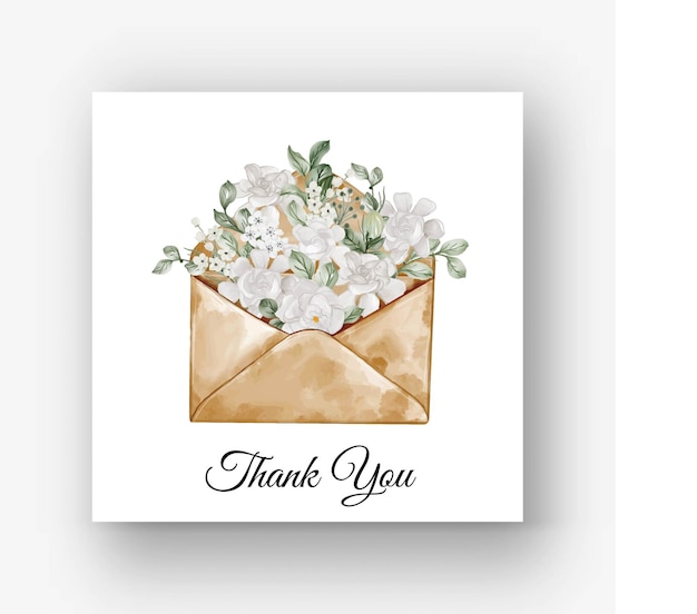 Bezpłatny wektor koperta gardenia biały kwiat akwarela ilustracja