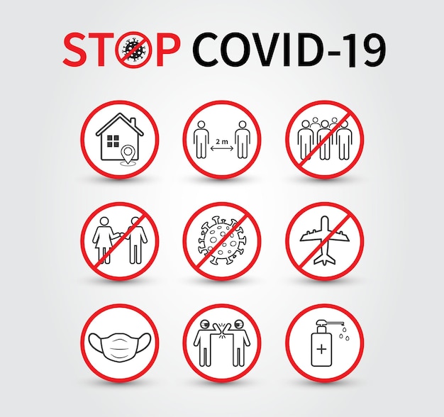 Koronawirus Covid19 Koncepcja Zapobiegania Dystans Społeczny Zostań W Domu Unikaj Premium Wektorów