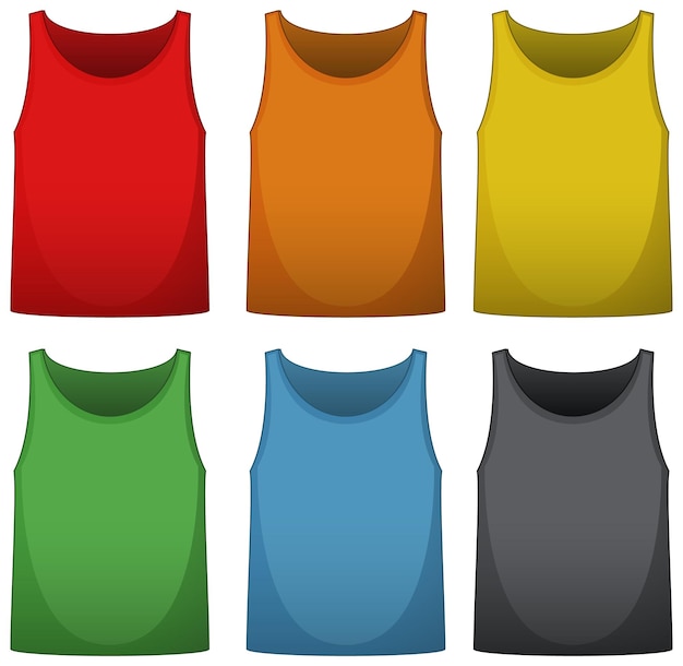 Bezpłatny wektor koszule bez rękawów w sześciu różnych kolorach