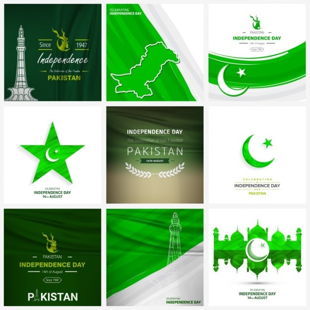 Bezpłatny wektor kreacja pakistan dzień niepodległości w tle zestaw