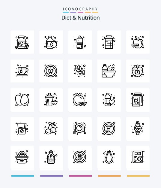Kreatywna dieta i odżywianie 25 zestaw ikon OutLine, takich jak dieta woda fitness zdrowie dieta sodowa