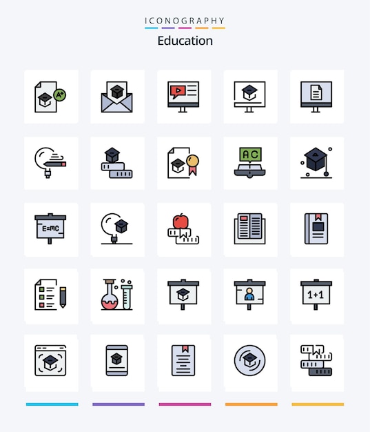 Kreatywna Edukacja 25 Linii Wypełniony Pakiet Ikon, Takich Jak Edukacja Edukacyjna, Zaprasza Do Multimediów Wideo