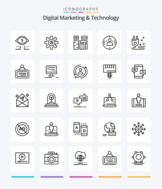 Kreatywny marketing cyfrowy i technologia 25 Pakiet ikon OutLine Taki jak profil reklamowy marketingu kablowego premium