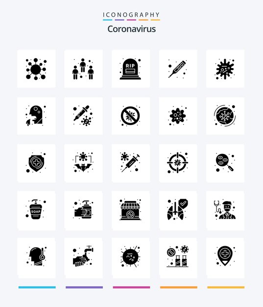 Kreatywny pakiet ikon Coronavirus 25 Glyph Solid Black, taki jak pomiar temperatury zdrowia użytkownika