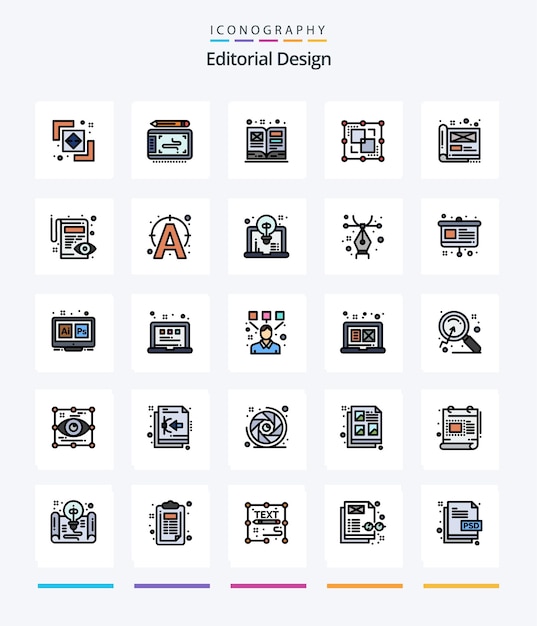 Bezpłatny wektor kreatywny projekt redakcyjny 25 linii wypełnionych pakietem ikon, takich jak kreatywna sztuka punktowa, przecina podział