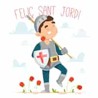 Bezpłatny wektor kreskówka diada de sant jordi ilustracja z rycerzem