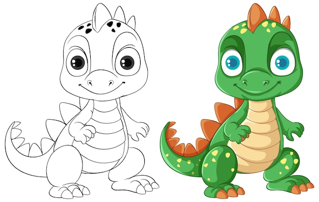 Bezpłatny wektor kreskówka dinozaura i jej kolorowanka doodle
