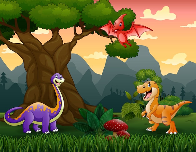 Kreskówka dinozaurów w dżungli