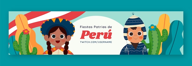 Bezpłatny wektor kreskówka fiesty patrias peru twitch banner