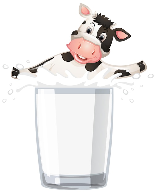 Bezpłatny wektor kreskówka krowa ze szklanką mleka