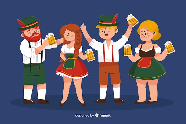 Bezpłatny wektor kreskówka ludzie świętują oktoberfest