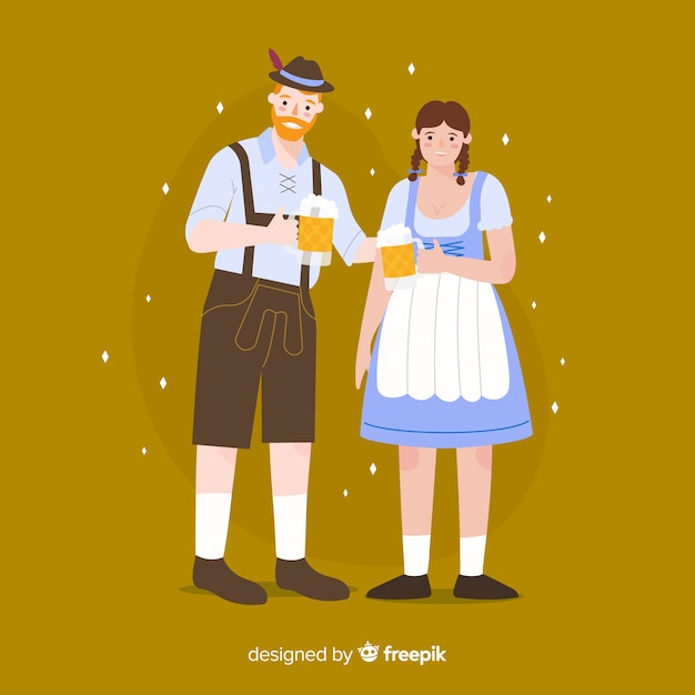 Bezpłatny wektor kreskówka ludzie świętują oktoberfest