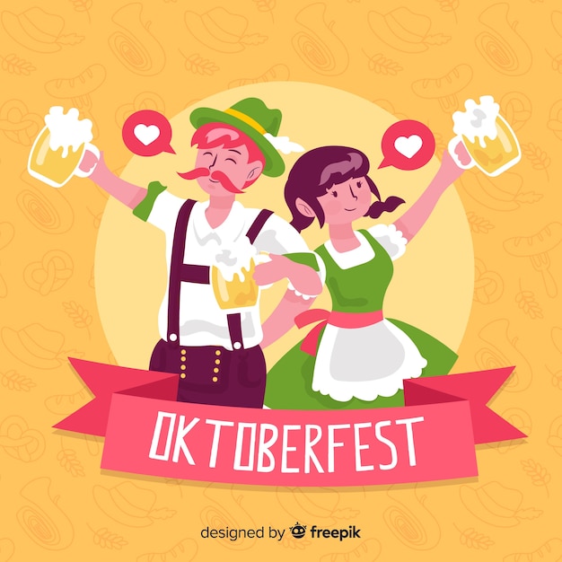 Kreskówka Ludzie świętują Oktoberfest