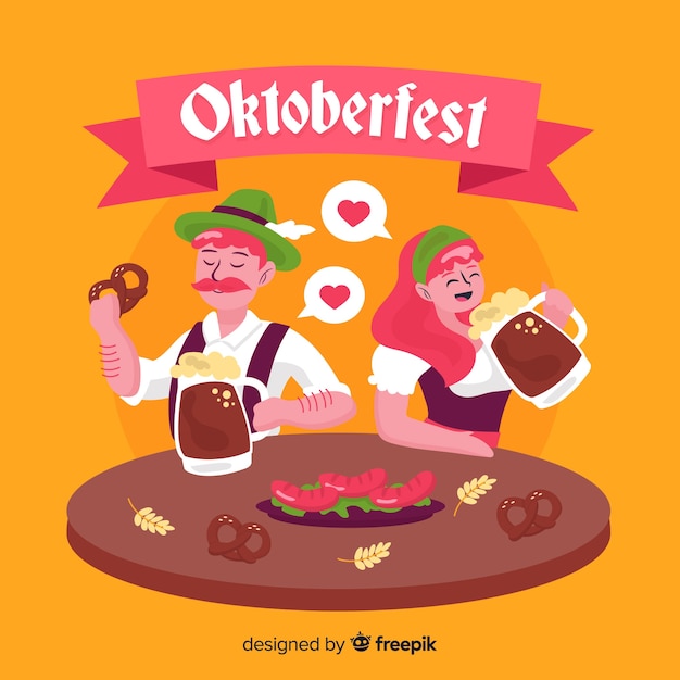 Kreskówka Ludzie świętują Oktoberfest