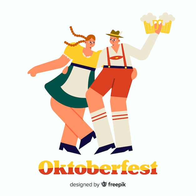 Bezpłatny wektor kreskówka ludzie świętują oktoberfest