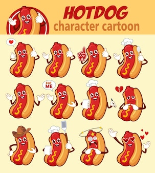 Kreskówka maskotka jedzenie hotdog